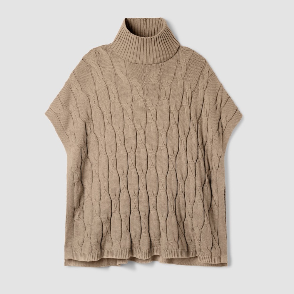 Eileen Fisher Peruvian Organic Cotton Alpaca Poncho - Biscuit, Size 1X/2X